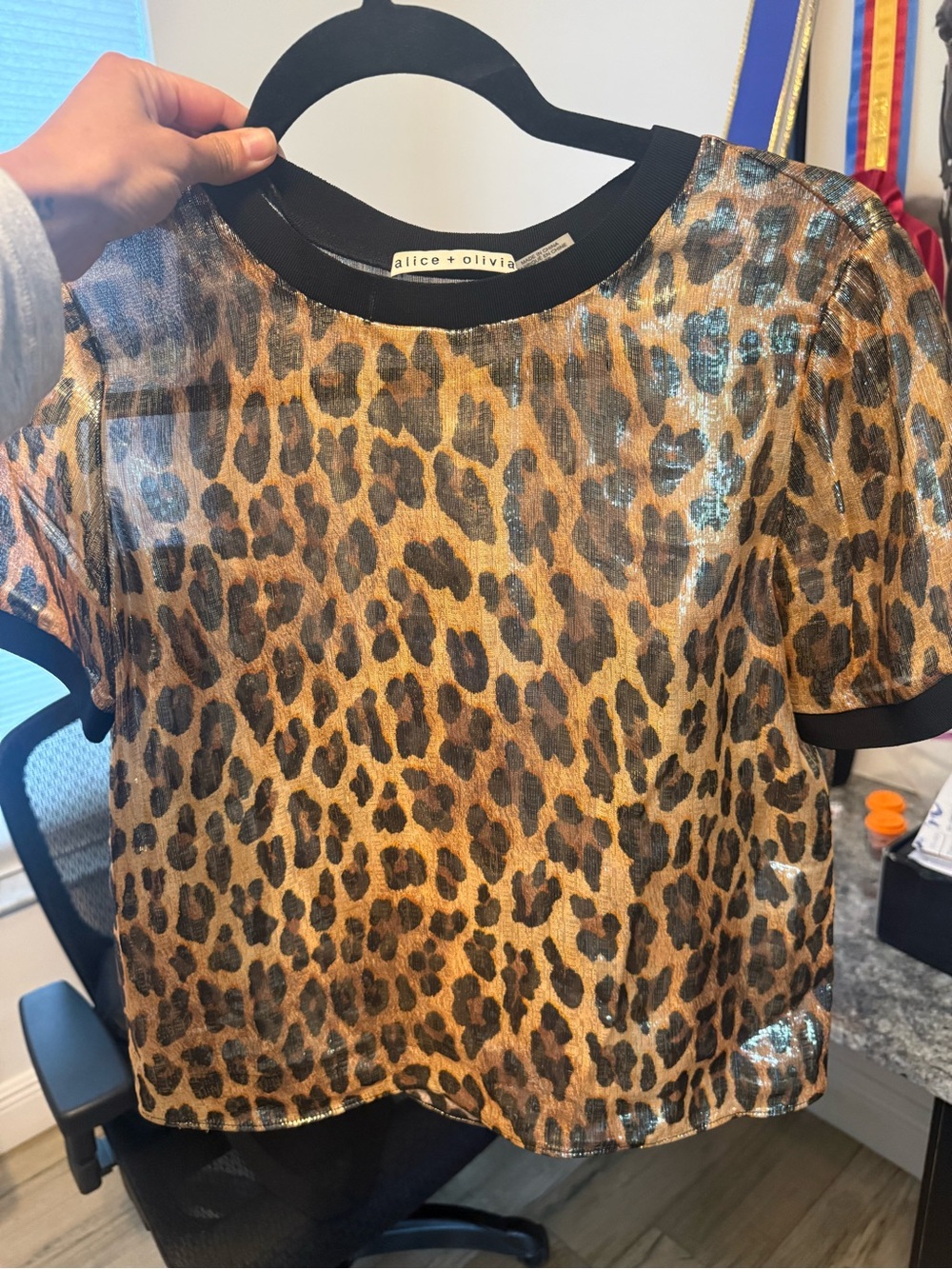 alice + olivia Metallic Leopard Print Top in Brown